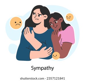 Empathy. Deep understanding of emotions, sympathy and compassion. Emotional support or comfort, friendship connection. Flat vector illustration