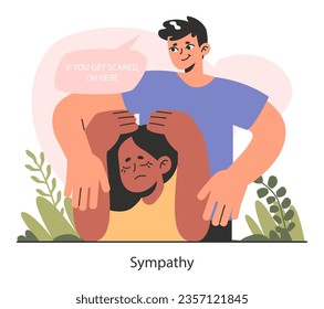 Empathy. Deep understanding of emotions, sympathy and compassion. Emotional support or comfort, friendship connection. Flat vector illustration