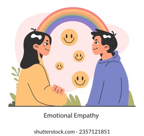 Empathy. Deep understanding of emotions, sympathy and compassion. Emotional support or comfort, friendship connection. Flat vector illustration