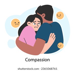 Empathy. Deep understanding of emotions, sympathy and compassion. Emotional support or comfort, friendship connection. Flat vector illustration