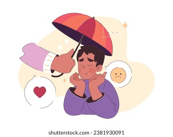 Empathy. Deep understanding of emotions, sympathy and compassion. Emotional support or comfort, friendship connection. Flat vector illustration