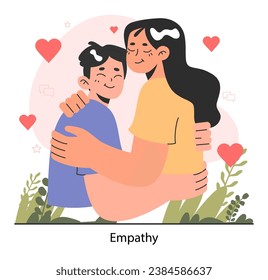 Empathy. Deep understanding of emotions, sympathy and compassion. Emotional support or comfort, friendship connection. Flat vector illustration