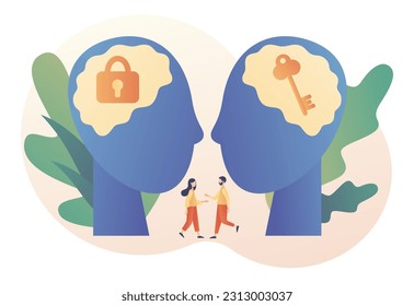 Empathy and emotional connection. Psychology and mental health concept. Emotional Intelligence. Communication skills. Modern flat cartoon style. Vector illustration on white background
