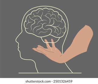 Empathy and emotional feeling support with understanding about other people problem situations person concept. Help in relationship crisis with psychological therapy. Hand holding brain