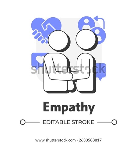Empathy flat outline concept icon. Customer understanding. Building rapport. Emotional intelligence. Sales success. Modern line illustration with purple glyphs. Conceptual visual. Easy to edit