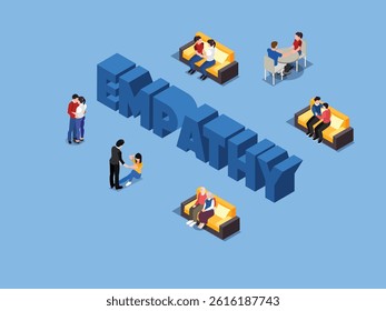 Empathy in Human Relationships and Emotional Support 3d flat vector illustrations