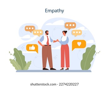 Empathy. Human resources manager soft skills. HR agent competencies and professional ethic. Job recruitment, coaching and personnel efficiency improvement. Flat vector illustration