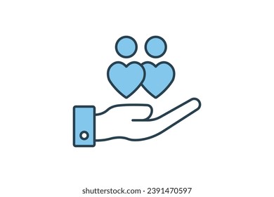 empathy icon. hand and human with heart. flat line icon style. simple vector design editable