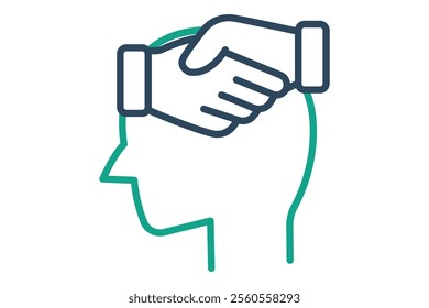 Empathy icon. line icon style. head with handshake. icon related to charity. donation elements vector illustration