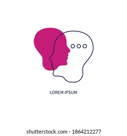 Empathy icon. Two male profiles isolated. Psychology, communication logo.