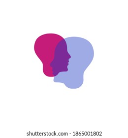 Empathy icon. Two male profiles isolated. Psychology, communication logo.