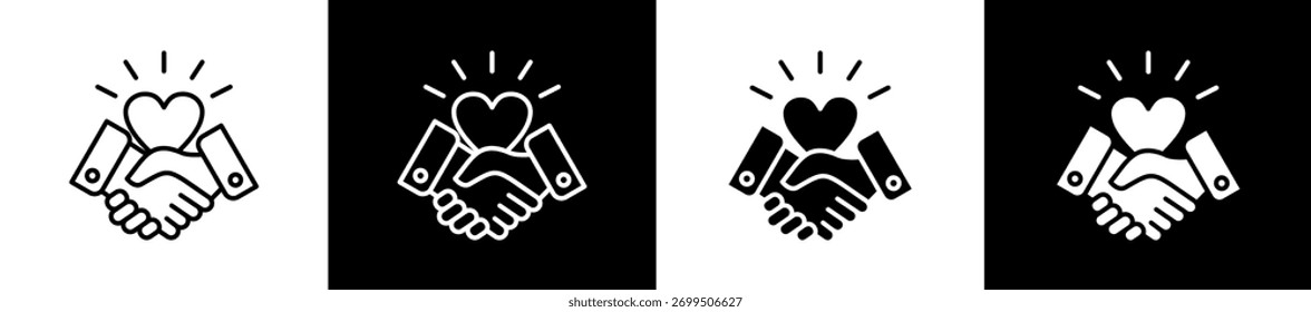 Empathy icon variations in line and glyph style on black and white background