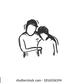 Empathy line icon. Person comforting another. Outline drawing. Understand emotions of someone else. Capacity to feel others feelings concept. Isolated vector illustration 