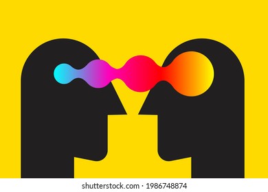 Empathy logo. Two male profiles with wave of understanding. Psychology icon. Therapy symbol. Telepathy sign