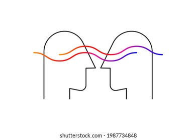 Empathy logo. Two male profiles with wave of understanding. Psychology icon. Therapy symbol. Telepathy sign