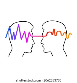 Empathy logo with two profiles. Negotiations, understanding icon. Coaching symbol. Vector illustration