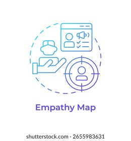 Ícone de conceito de gradiente azul do mapa de empatia. Compreendendo as perspectivas da organização. Ferramenta de análise de lacunas. Negócios. Ilustração de linha de forma redonda. Ideia abstrata. Design gráfico. Fácil de usar no post do blog
