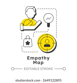 Empathy map modern linear concept icon. Understanding organization perspectives. Gap analysis tool. Business. Flat outline elements connected with dotted lines. Creative visual. Easy to edit
