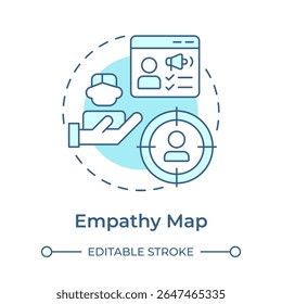 Empathie kaart zacht blauw concept icoon. Inzicht in de organisatieperspectieven. Hapenanalyse-instrument. Zakelijk. Ronde vorm lijn illustratie. Abstract idee. Grafisch ontwerp. Eenvoudig te gebruiken in blogpost