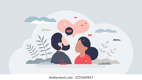 Empathy in marriage or relationship for love harmony tiny person concept. Couple together with common feelings awareness, mental compassion and partner emotional understanding vector illustration.