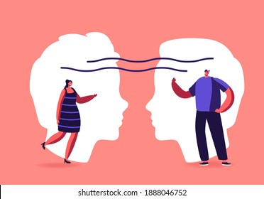 Empathy, Open Mind, Emotional Intelligence Concept. Communication Skills, Reasoning, Persuasion, People Listen and Support Each Other, Male and Female Characters Chatting. Cartoon Vector Illustration