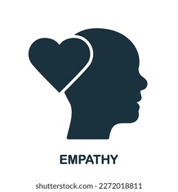 Empathy, Passion, Sympathy Feeling Silhouette Icon. Heart Shape and Human Head Glyph Pictogram. Kindness and Inspiration Solid Sign. Intellectual Process Symbol. Isolated Vector Illustration.