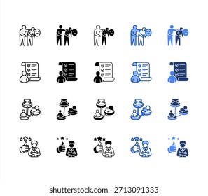 Empatía, evaluación de rendimiento, comunicación, apreciación de múltiples estilos conjunto de iconos.