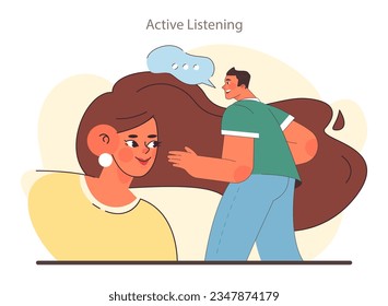 Empathy skill development. Active listening, deep understanding of emotions and sympathy. Self-development for psychological and emotional maturity. Flat vector illustration