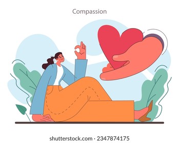 Empathy skill development. Deep understanding of people emotions. Compassion and sympathy. Self-development for psychological and emotional maturity. Flat vector illustration