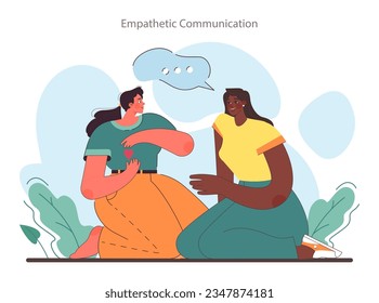 Empathy skill development. Empathetic communication based on with deep understanding of emotions and sympathy. Self-development for psychological and emotional maturity. Flat vector illustration