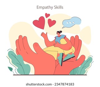 Empathy skill development. Person with deep understanding of emotions and sympathy. Self-development for psychological and emotional maturity. Flat vector illustration