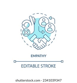 Empathy soft blue concept icon. Customer understanding. Building rapport. Emotional intelligence. Sales success. Round shape line illustration. Abstract idea. Graphic design. Easy to use