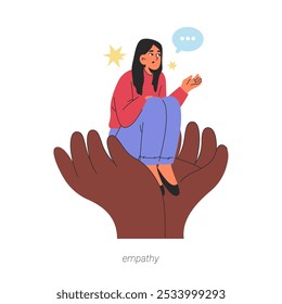 Empathy soft skill for life and work. Vector isolated flat cartoon character ability to be compassionate and help people in need. Caring or share feelings to support, understanding emotions