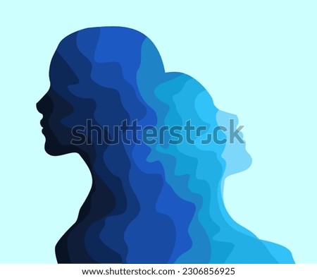 Empathy, support and help. One human figure leaning on other on light blue background, illustration