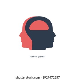 Empathy symbol. Two profiles with link between them. Therapy sign. Psychology symbol. Vector illustration