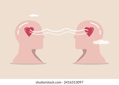 Empathy, sympathy, caring or share feeling to support other, emotional intelligence concept, people head with heart sharing feeling with empathy.