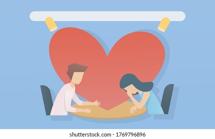 empathy, Sympathy,communication skills,Man are listening and trying to understand the feelings of women,Vector illustration.