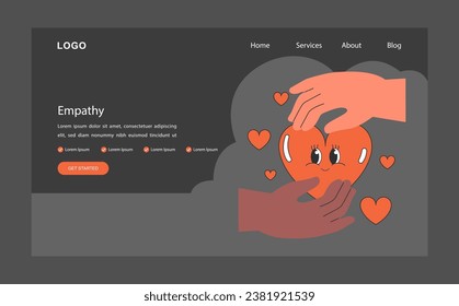 Empathy web banner or landing page dark or night mode. Deep understanding of emotions, sympathy and compassion. Emotional support or comfort, friendship connection. Flat vector illustration