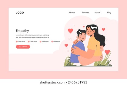Empathy web banner or landing page. Deep understanding of emotions, sympathy and compassion. Emotional support or comfort, friendship connection. Flat vector illustration