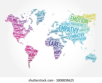 Empathy Word Cloud In Shape Of World Map, Concept Background