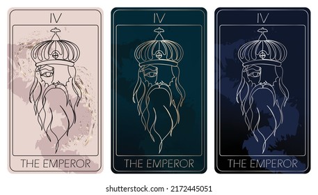 The Emperor. A card of Major arcana one line drawing tarot cards. Tarot deck. Vector linear hand drawn illustration with occult, mystical and esoteric symbols. 3 colors. Proposional to 2,75x4,75 in.