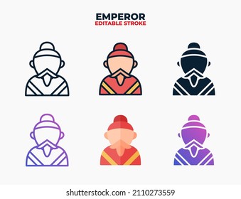 Emperor chinese icon set with different styles. Icons designed in filled, outline, flat, glyph and line colored. Editable stroke and pixel perfect. Can be used for web, mobile, ui and more.