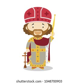 Emperor Constantine I cartoon character. Vector Illustration. Kids History Collection.