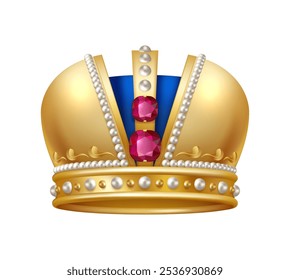 Joyas de la corona del emperador signo de la reina, princesa, Ilustración vectorial de la corona. Regalías de oro del tesoro de la joyería del monarca medieval y símbolo de la nobleza. Corona de oro con diamantes, piedras preciosas