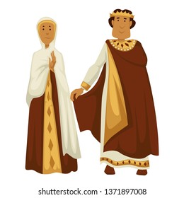 Emperor and empress Byzantine royal family crown and shawl isolated male and female characters vector ancient Byzantium ruler and his wife traditional clothing Christian religion antique man and woman
