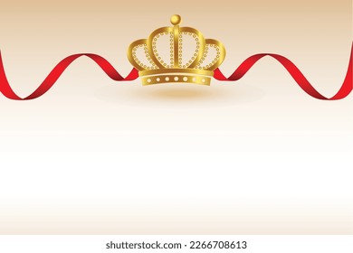 emperor golden crown background with red ribbon for royal ceremony vector
