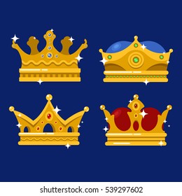 Emperor golden crown or monarch tiara. Queen and king, prince and princess royalty icon, pope heraldic retro headdress sign. Game award or price, wealth, monarchy and heraldry, jewelry theme