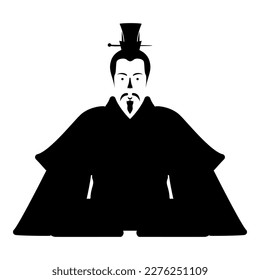 Emperor Japan China silhouette Chinese nobility Japanese ancient character avatar imperial ruler icon black color vector illustration image flat style simple