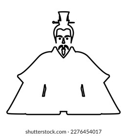 Emperor Japan China silhouette Chinese nobility Japanese ancient character avatar imperial ruler contour outline line icon black color vector illustration image thin flat style
