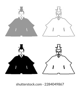 Emperor Japan China silhouette Chinese nobility Japanese ancient character avatar imperial ruler set icon grey black color vector illustration image solid fill outline contour line thin flat style